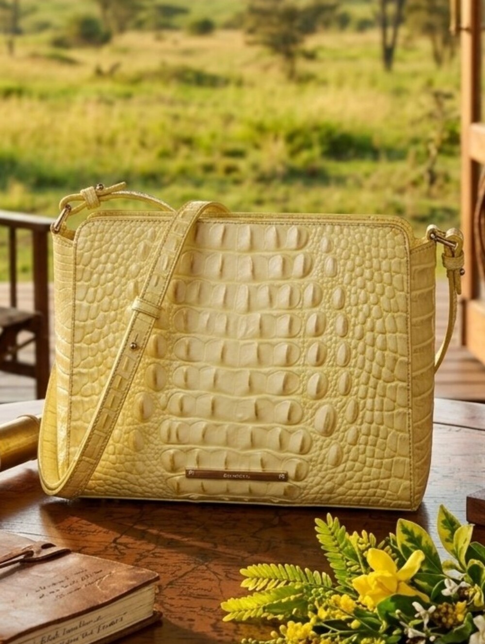 Brahmin Hillary Yellow Croc-Embossed Crossbody Bag